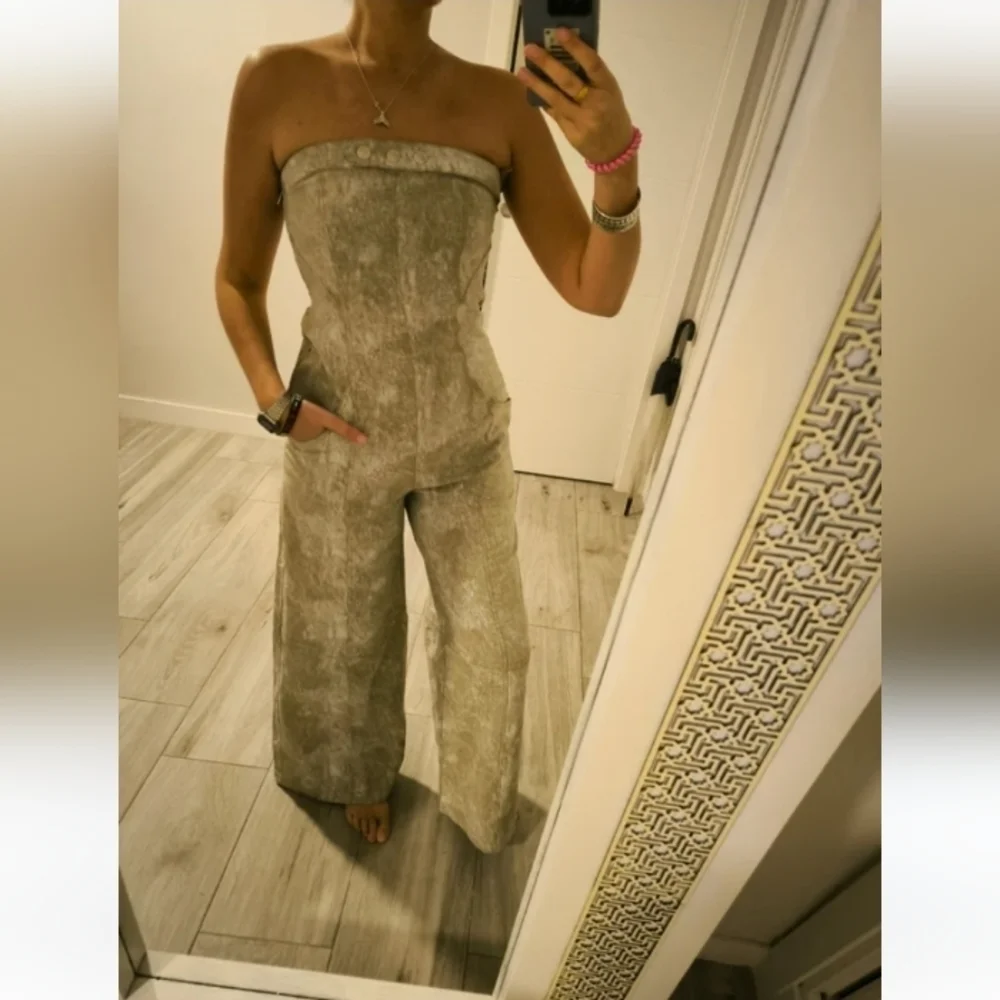 Zara Printed Linen Blend Jumpsuit